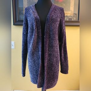 100% Chenille dark blue cardigan sweater, size small